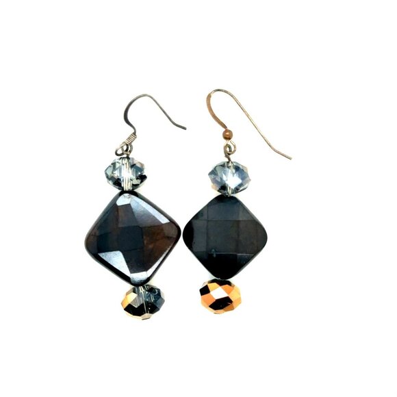 Black Faceted Dangle Earrings - Picture 1 of 5
